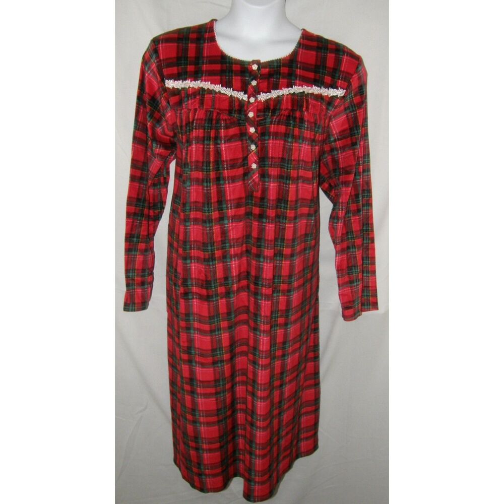 Red Plaid Plus Sz 4X (26-28) Soft Stretchy Velour Cozy Lounge Night Gown Pockets